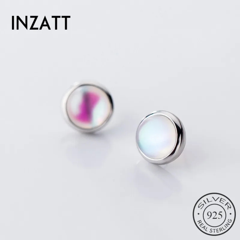 INZATT Настоящее серебро 925 проба геометрические круглые серьги гвоздики для очаровательных женщин вечерние милые ювелирные изделия минималистические аксессуары