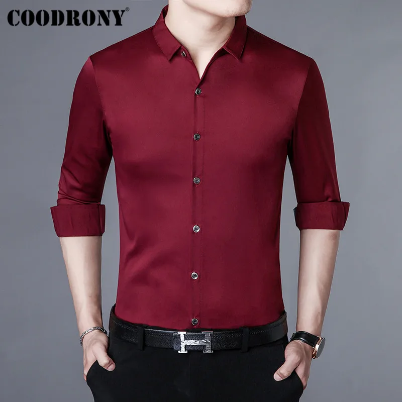 Красный COODRONY, брендовая мужская рубашка, осень, Новое поступление, повседневные рубашки с длинным рукавом, хлопковая рубашка, Мужская Уличная одежда размера плюс, деловая одежда 96009 - Цвет: Красный