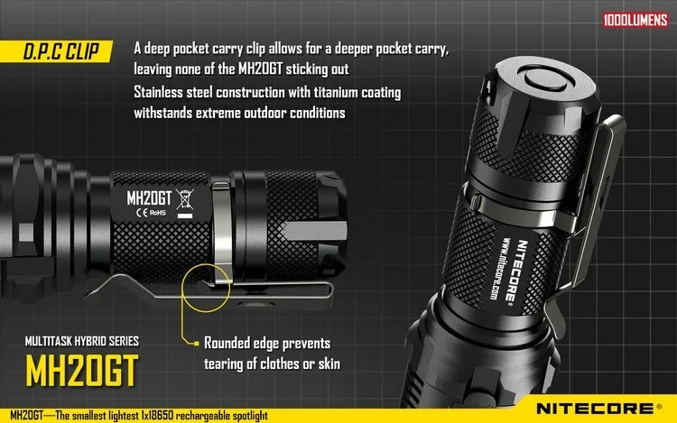 Прожектор NITECORE MH20GT+ аккумулятор 1000LMs светодиодный фонарь перезаряжаемый водонепроницаемый фонарь+ кабель