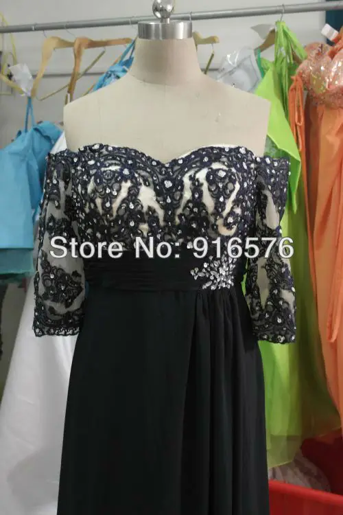 Navy Blue Off The Shoulder Sequin Real Pictures Mother Of Bride Dresses With Sleeves Prom A Line Floor Length Applique|dress pleated|dresses
