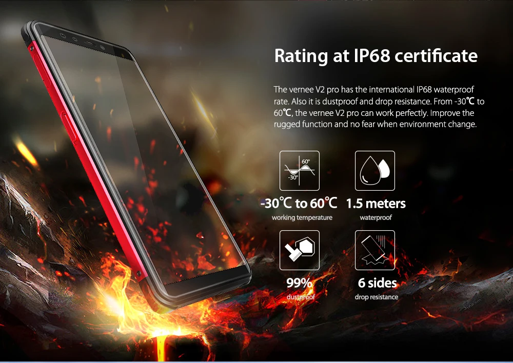 Глобальная версия Vernee V2 Pro IP68 водонепроницаемый прочный мобильный телефон Android 8,1 6 ГБ ОЗУ 64 Гб ПЗУ NFC сотовый телефон 6,0 дюймов 6200 мАч
