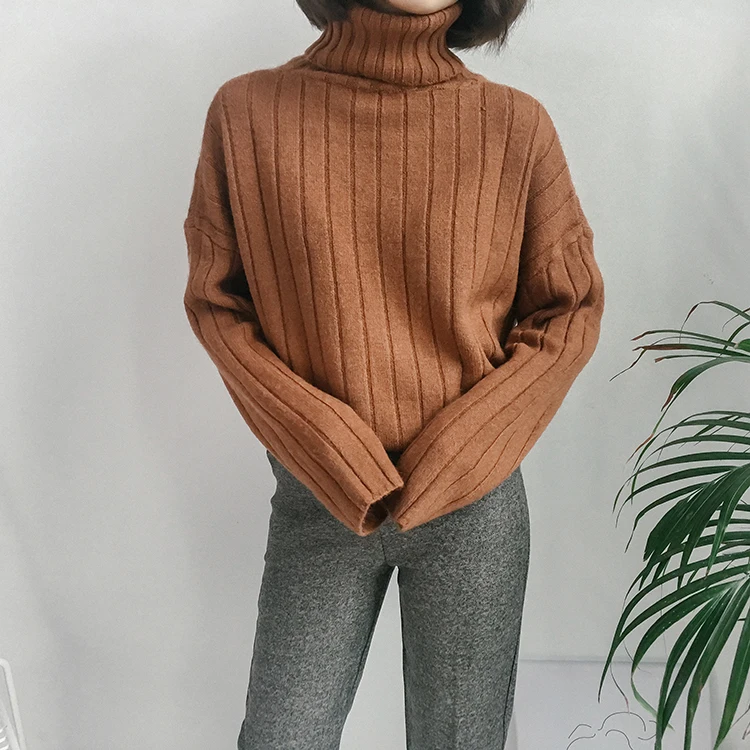 Soft Rabbit Hair Knitted Pullover Solid color Stripes Loose Turtleneck Women Sweater 2019 Winter New Fashion Warm Pullovers | Женская