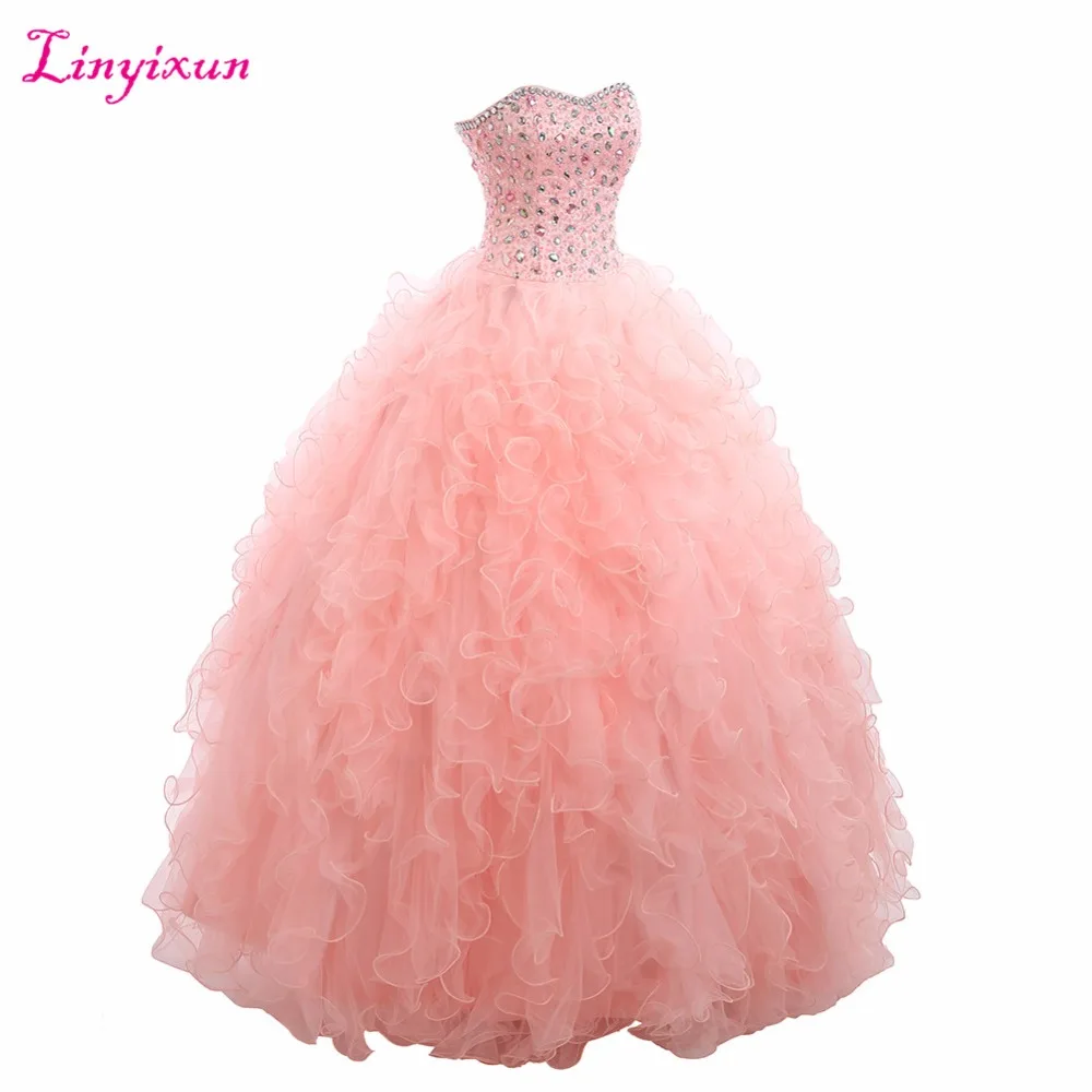 Linyixun Настоящее фото бальное платье Quinceanera платья 2017 с кристаллами бисером милые 16
