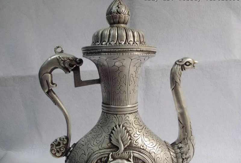 13 тибетская классика бронзовая Серебристая собака rosefinch Dragon flagon stoup | Дом и сад