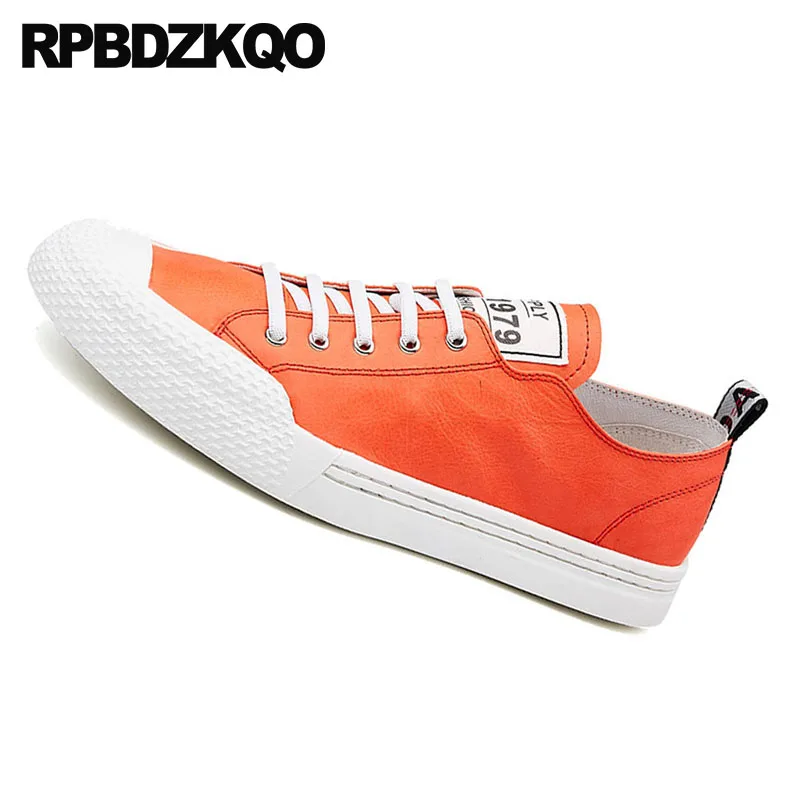 Sneakers High Quality Trainers Men Italy Casual Shoes Runway Lace Up Luxury Brand Cow Skin Skate Orange European Real Leather |