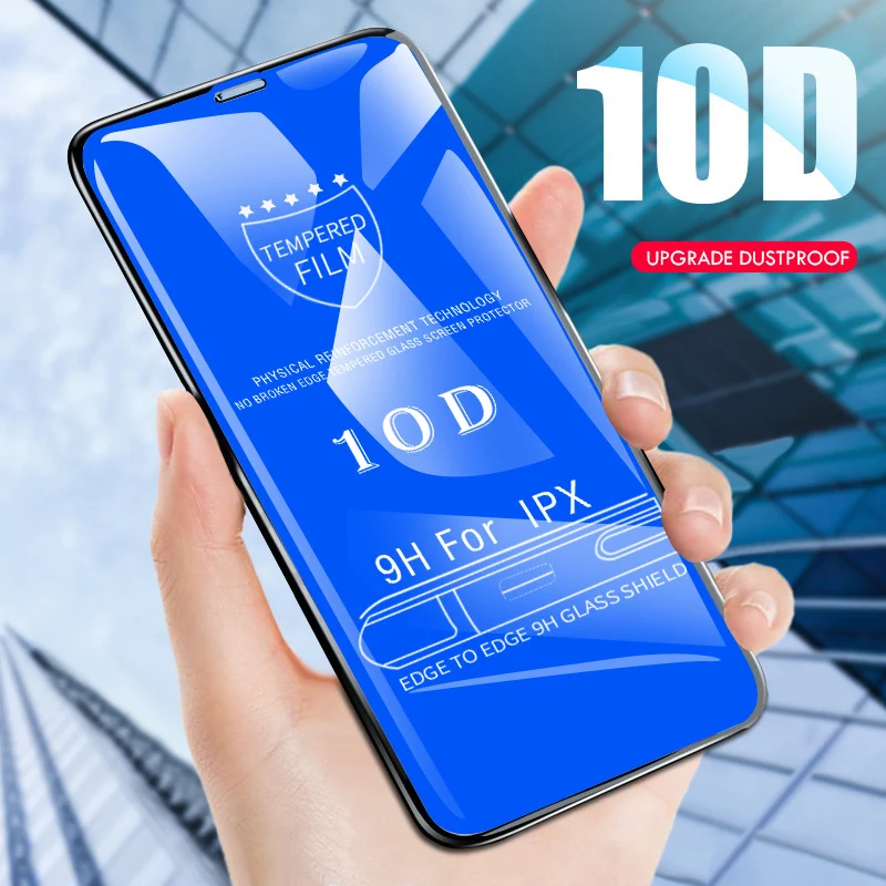 Полное покрытие 10D Edge закаленное защитное стекло для iPhone X 7 8 6 6s Plus Xr Xs Max защитная