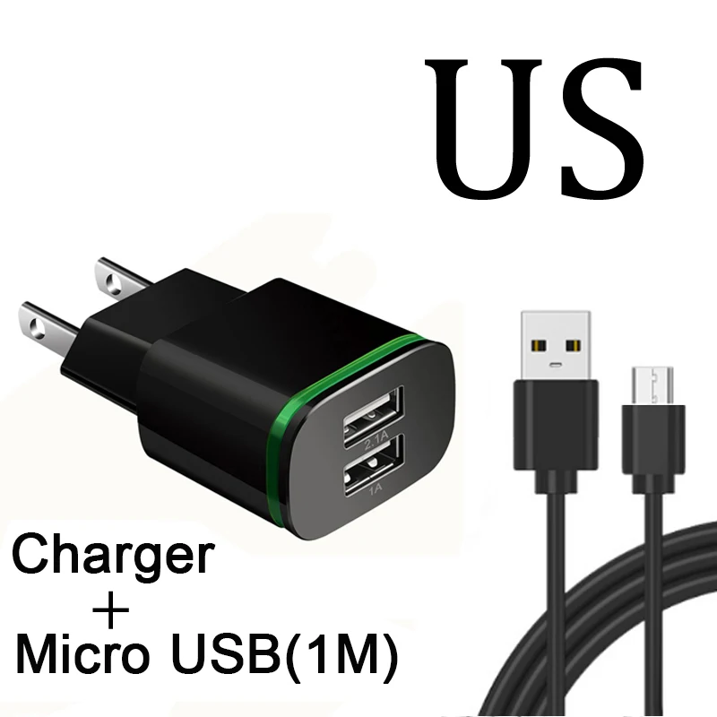 US USB Black ЕС США штекер 2 порта светодиодный светильник зарядное устройство для huawei Honor 4C 5 C 6 7 8 9 Lite 7C 5X 6X зарядное устройство кабель для мобильного телефона Зарядка через USB - Тип штекера: US USB Black