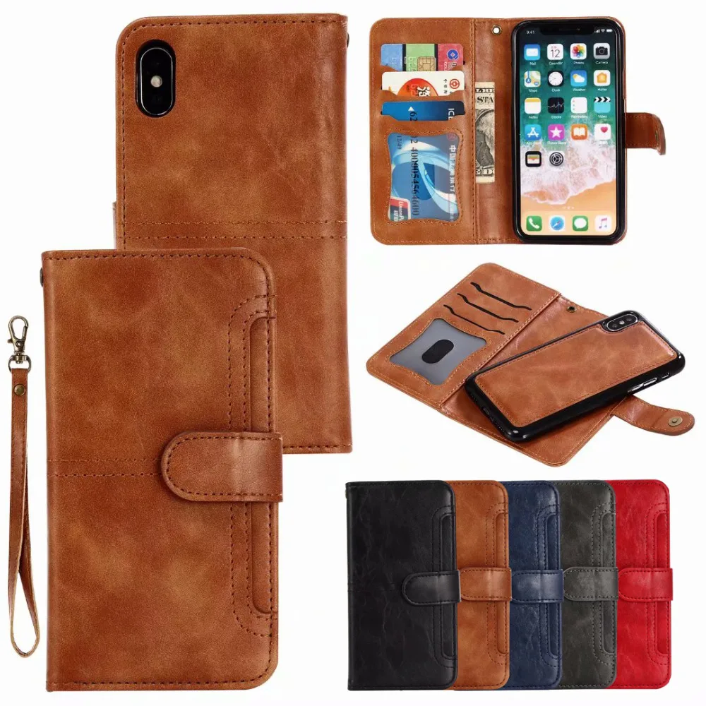 Кожаный Ретро Чехол LANCASE для iPhone XS Max Магнитный съемный флип чехол 2 в 1 6 7 8 plus|cover for