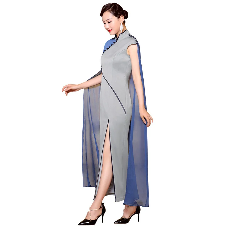 Китайский винтажный китайский воротник Qipao женский высококачественный Чонсам женское вечернее платье длинный тонкий Vestidos Размер s-xxl
