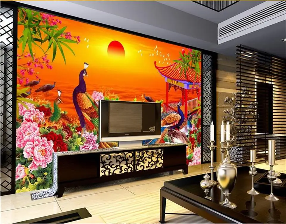 Custom 3d photo wallpaper room mural Sunrise Peacock flower landscape HD sofa TV background non-woven | Обустройство дома