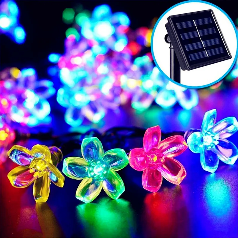 Сакура Солнечная лампа LED Персиковый Цветок струнная 20 30 100LED наружная
