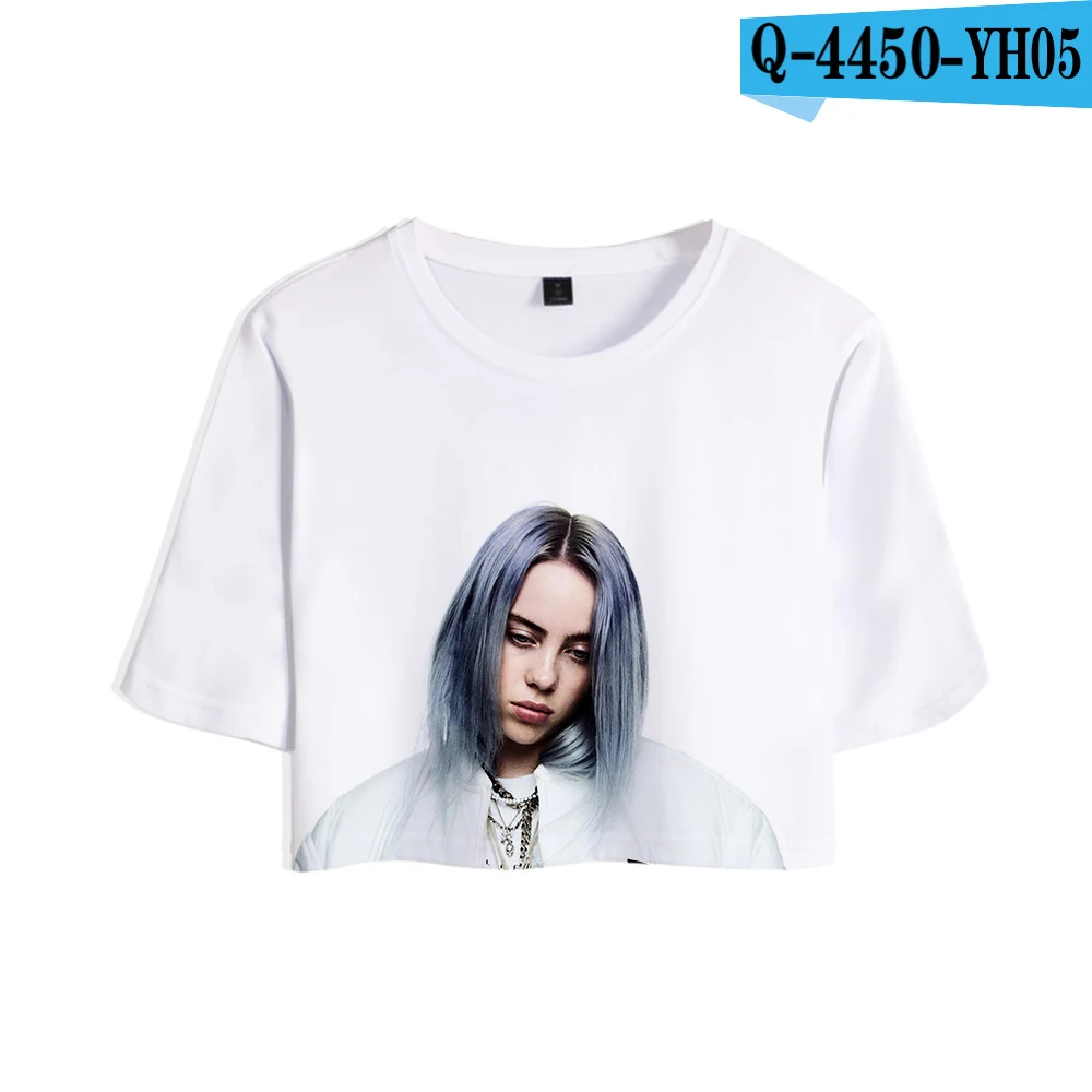 picture color Певица Билли эйлиш Новая мода Топ девушка высокое качество футболка короткая футболка женская Билли эйлиш повседневная сексуальная Распродажа одежды рубашка - Цвет: picture color