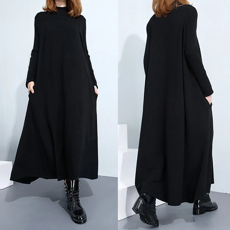 Женское сексуальное длинное платье с высоким воротником и длинным рукавом