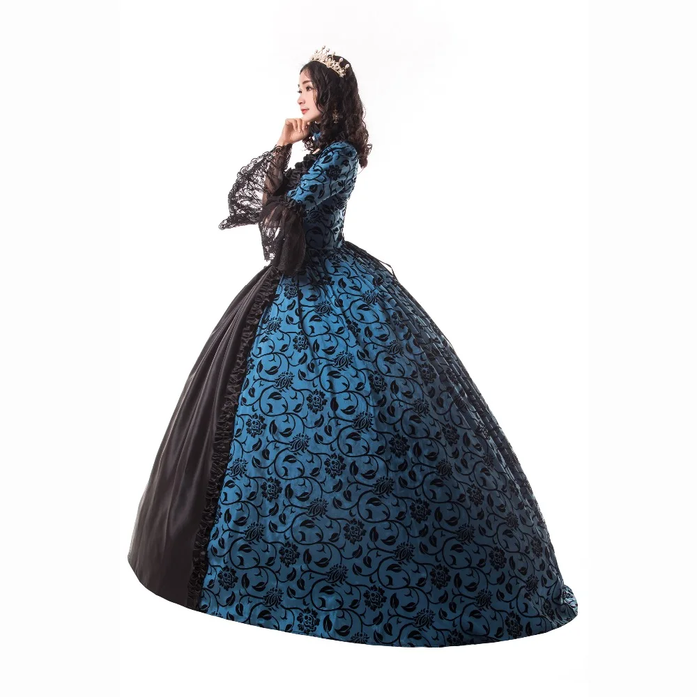 High Quality Blue and Black Ball Gown Print Elegant Princess Dress Square Collar Embroidery Flare Sleeve | Женская одежда