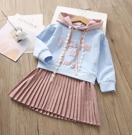 Baby Girls Dress 2020 New Autumn Kids Clothing Long-sleeved Hooded Patchwork Princess Dresses 2 4 6 8 Year Child Clothes | Детская