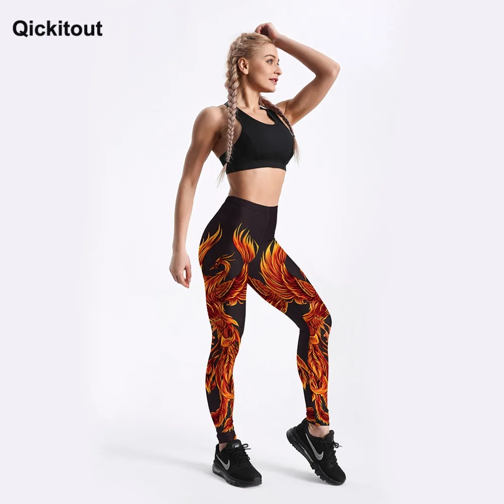 Qickitout,, женские леггинсы, Пламенный Феникс, 3D принт, панк, для девушек, легинсы, штаны для фитнеса, тренировочные штаны, Длинные эластичные S-4Xl