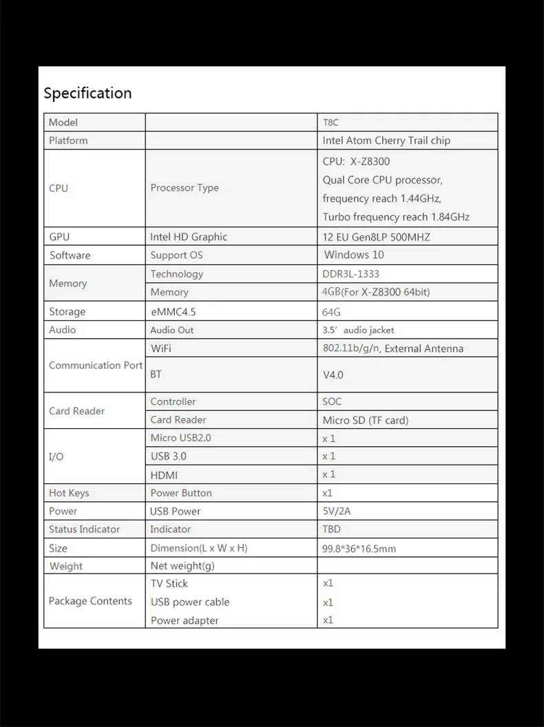 Intel Z8300 ТВ-палка мини ПК 4G 64G windows 10 ТВ-Палка Поддержка KODI XBMC WiFi Bluetooth 4,0 Четырехъядерный 1080P