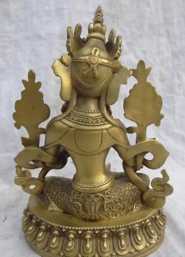 00242 8&quot Tibet Pure Bronze Buddhist Lotus Protect Green Tara Goddess Buddha Statue (A0414) | Дом и сад