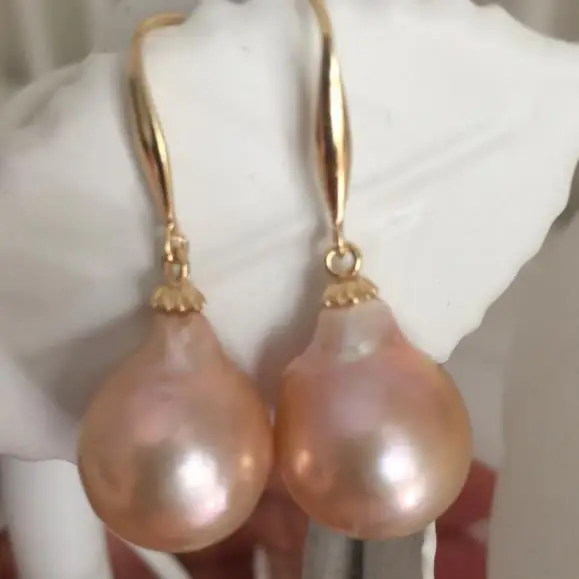 Огромный золотой розовый жемчуг 11-13 мм Подвеска 14/k