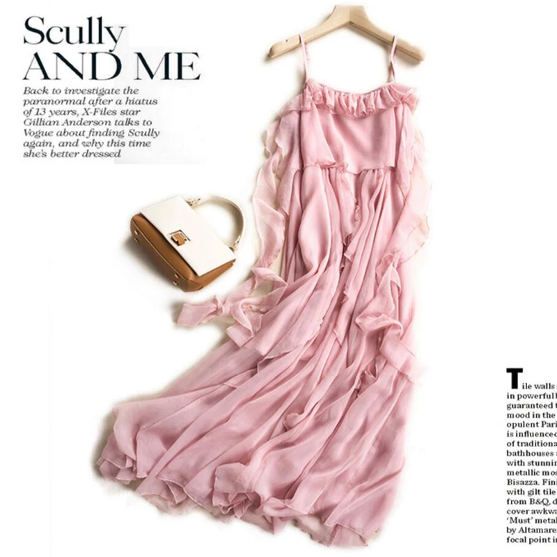 Женское пляжное платье длинное розовое из шифона 2019|Женские платья| |