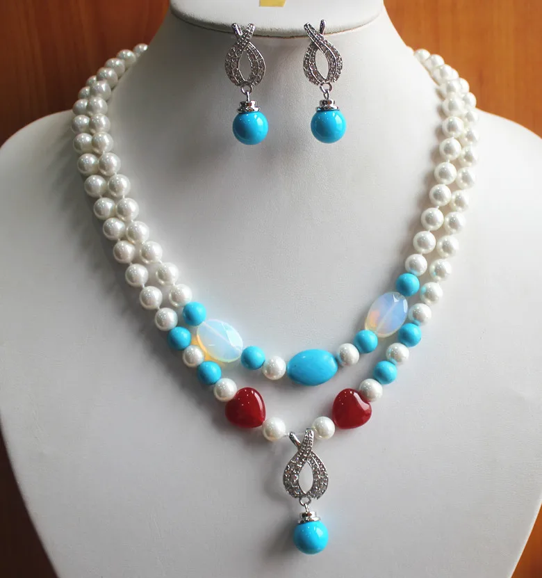 Оптовая продажа 2 ряда 8 мм смешанные цвета жемчужное/Нефритовое ожерелье + 14