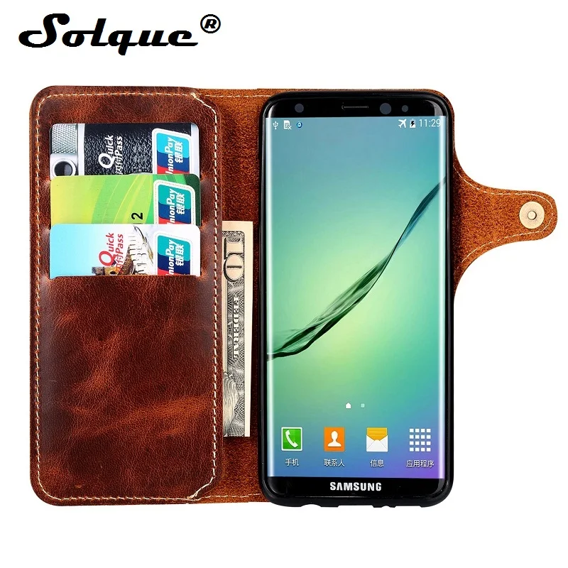 Solque Натуральная кожа флип-чехол для samsung Galaxy S8 Plus S 8 кошелек чехол для телефона s Роскошный Ретро винтажный магнит ремень чехол для карт