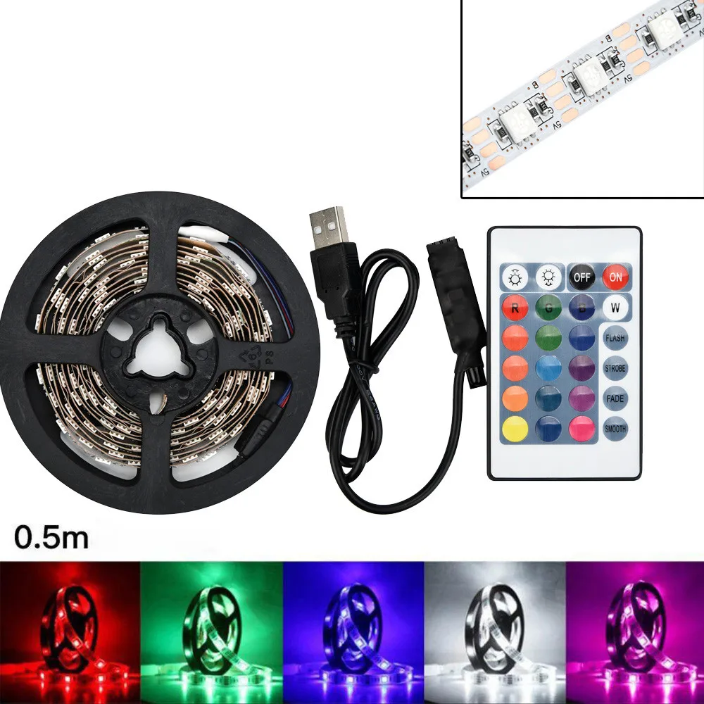 50 см/100 см/200 см USB Светодиодная лента свет ТВ Задняя лампа 5050RGB изменение цвета+ пульт дистанционного управления настольная лампа лента для ТВ фона