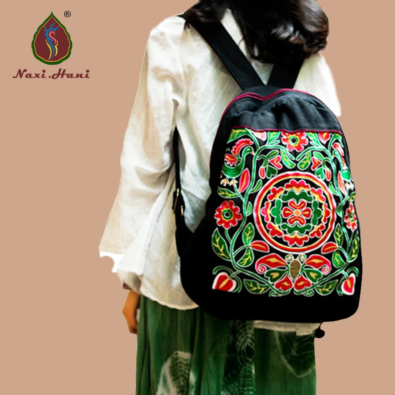 2Colors Ethnic embroidery canvas women backpack Original Fashion Vintage canvas casual travel backpack