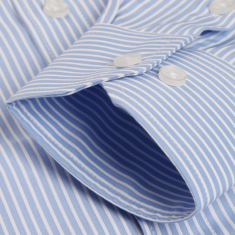 Мужская синяя/белая классическая рубашка в полоску с длинным рукавом и левым