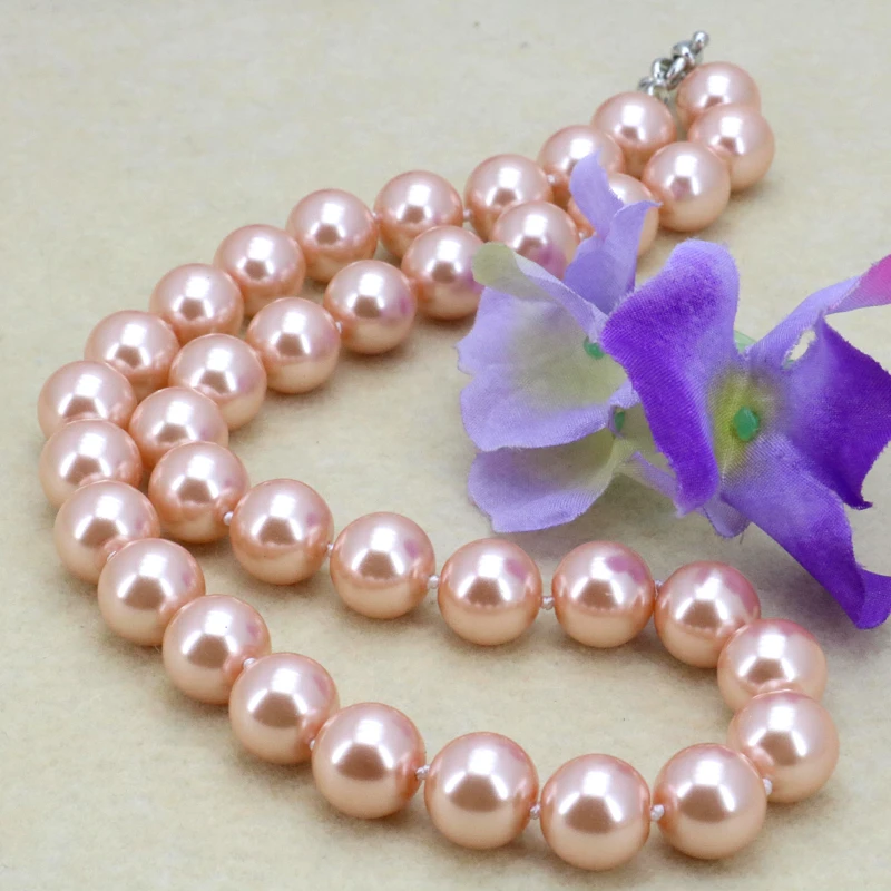 light orange glass pearl 12mm necklace set 18&quotbracelet 7.5&quot earring women jewelry making design wholesale retail | Украшения и