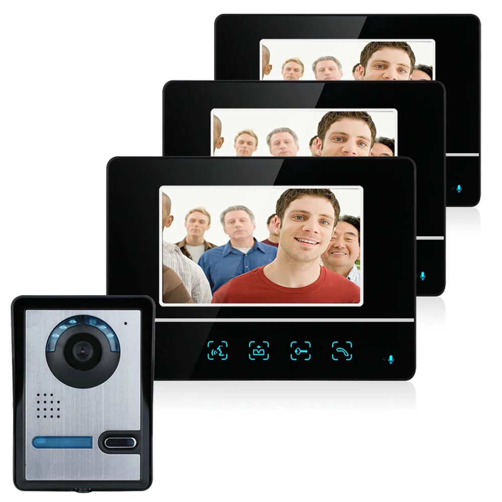 MOUNTAINONE 7 Inch TFT Touch Screen Kleur LCD Video Deurtelefoon Wired Video Intercom 3 Monitor Deurbel Intercom systeem MOUNTAINONE 7 Inch TFT Touch Screen Kleur LCD Video Deurtelefoon Wired Video Intercom 3 Monitor Deurbel Intercom systeem