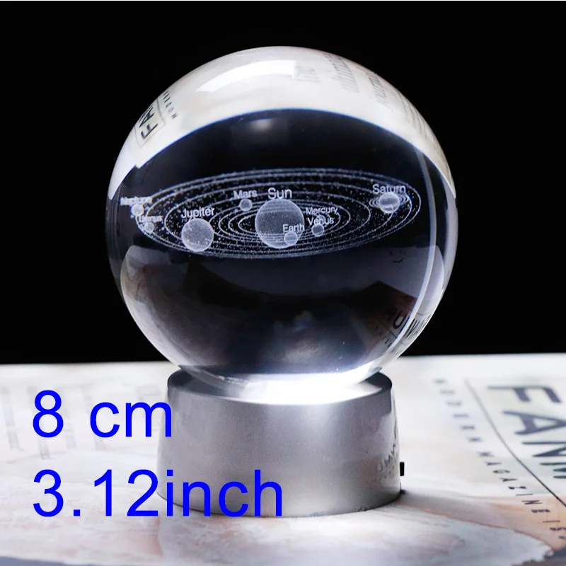 8 cm ball with base K9 кристаллическая солнечная система 3D лазерная гравировка светодиодный шар заряжаемый красочная база Прямая поставка Глобус украшение дома орнамент - Цвет: 8 cm ball with base