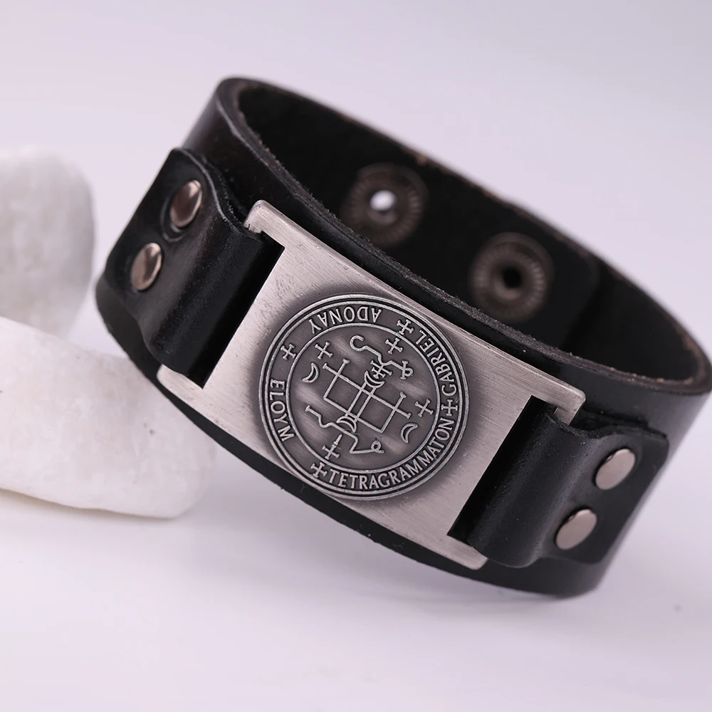 Dawapara Архангел Габриэль Готический кожаный браслет Sigil из Соломона амулет Панк