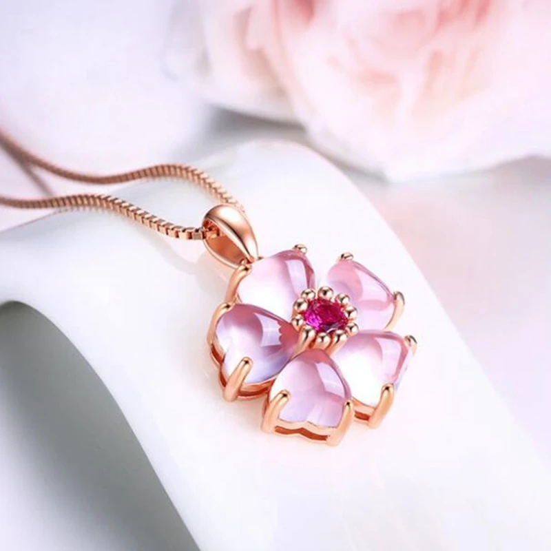 Luomansi Hot Classic Fashion Silver Plated Pendant Necklace Simple Copper Peach Blossom Crystal Women Wedding Jewelry | Украшения и