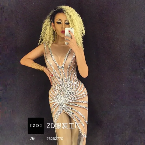 2020 женское Новое сексуальное длинное платье со стразами для ночного клуба