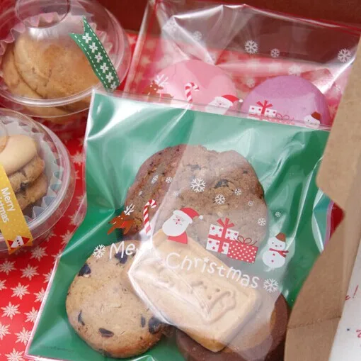 300 шт./лот 2 дизайн для выбора Ясно Рождество Целлофан Cookie Мешок Упаковки
