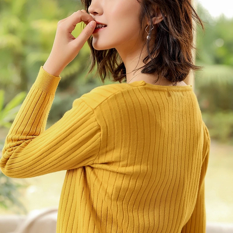 2020 Sexy V Neck Women Cardigan Sweater Ribbed Knitted Tops Ruffled Cute Girls Coat Spring Autumn Jacket Sweaters |