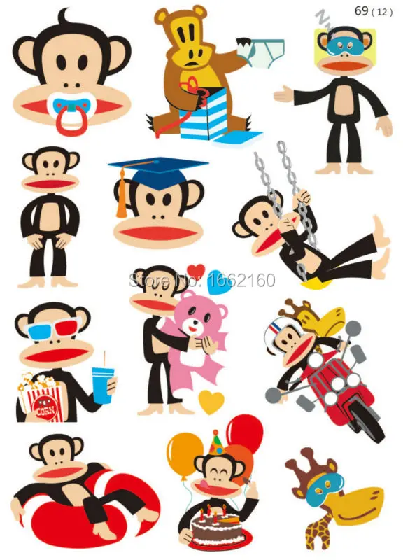 A4 Размер Обезьяна Логотип Мультфильм Скейтборд Багажа Автомобилей и Велосипедов