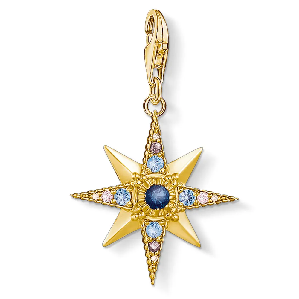 Gold Color Серебро/золото королевский синий CZ Звезда амулеты для изготовления ювелирных изделий 925 пробы серебро винтажная подвеска ювелирные изделия подходит браслет ожерелье - Окраска металла: Gold Color