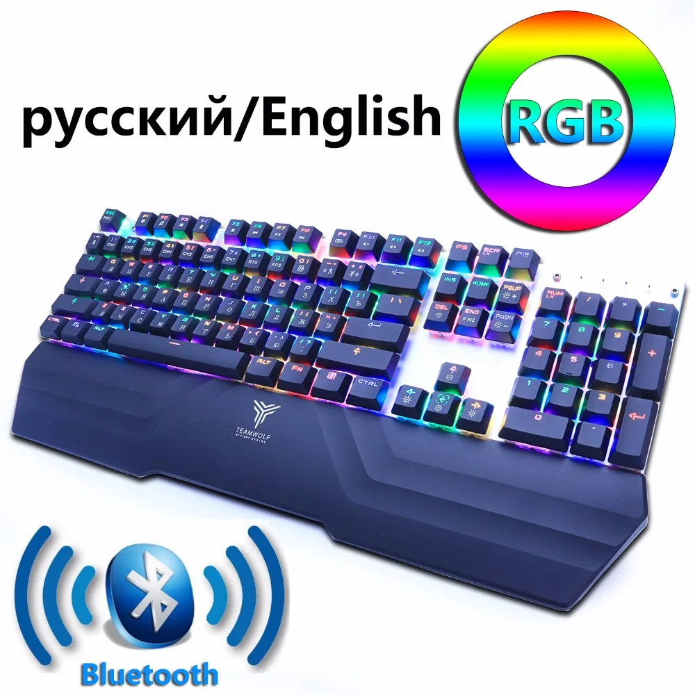 Bluetooth Беспроводная игровая механическая клавиатура светодиодный RGB с подсветкой Teclado Anti-ghosting для геймера телефона ipad ПК Русский Английский