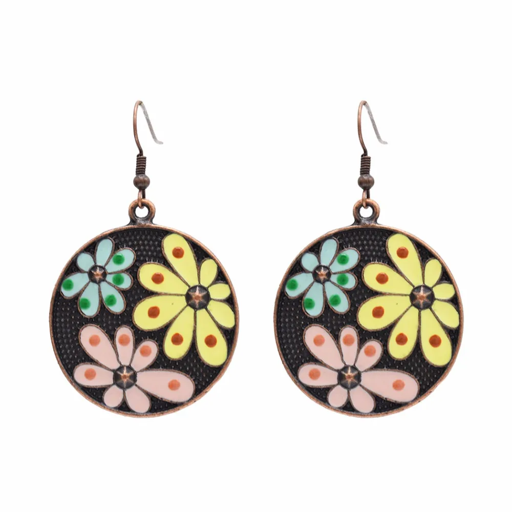 Vintage Enamel Flower Drop Dangle Earring for Women Girl Tribal Hollow Floral Pendant Earrings Pendientes India Party Jewelry | Украшения и