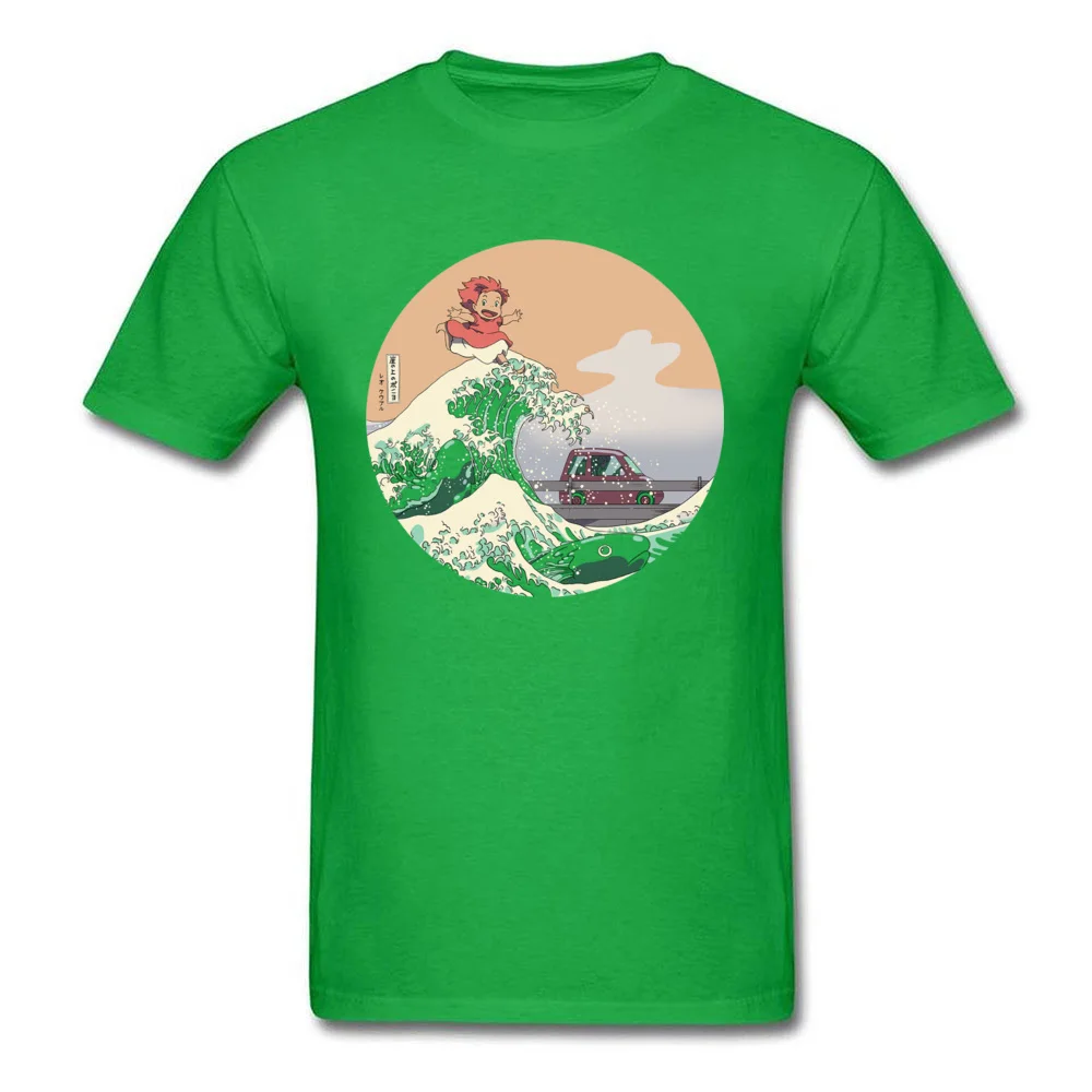 Футболка с морским принтом Ponyo On The Cliff, Мужская футболка, топы из хлопка с рисунком, новинка - Цвет: Зеленый