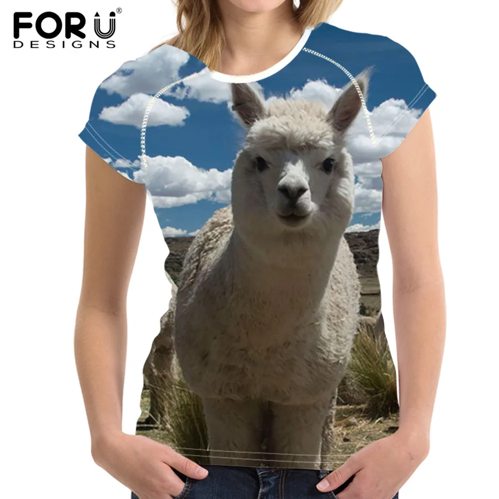 FORUDESIGNS/ Женская футболка из альпаки Kawaii, повседневная Летняя женская модная футболка с круглым вырезом, женские мягкие удобные футболки для женщин