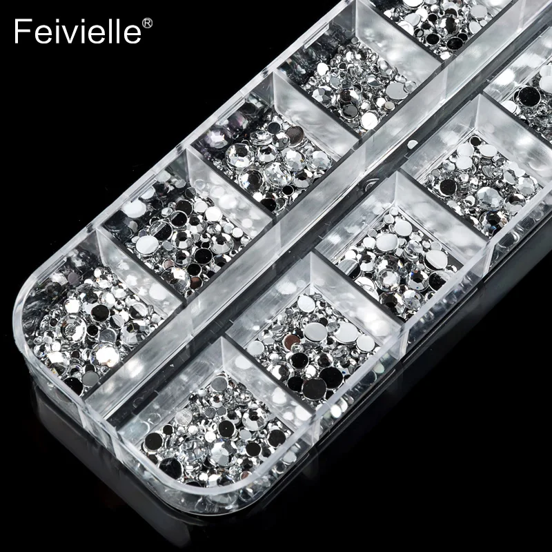 Feivielle новый микс 6 размеров прозрачный серебряный блеск украшение для ногтей со