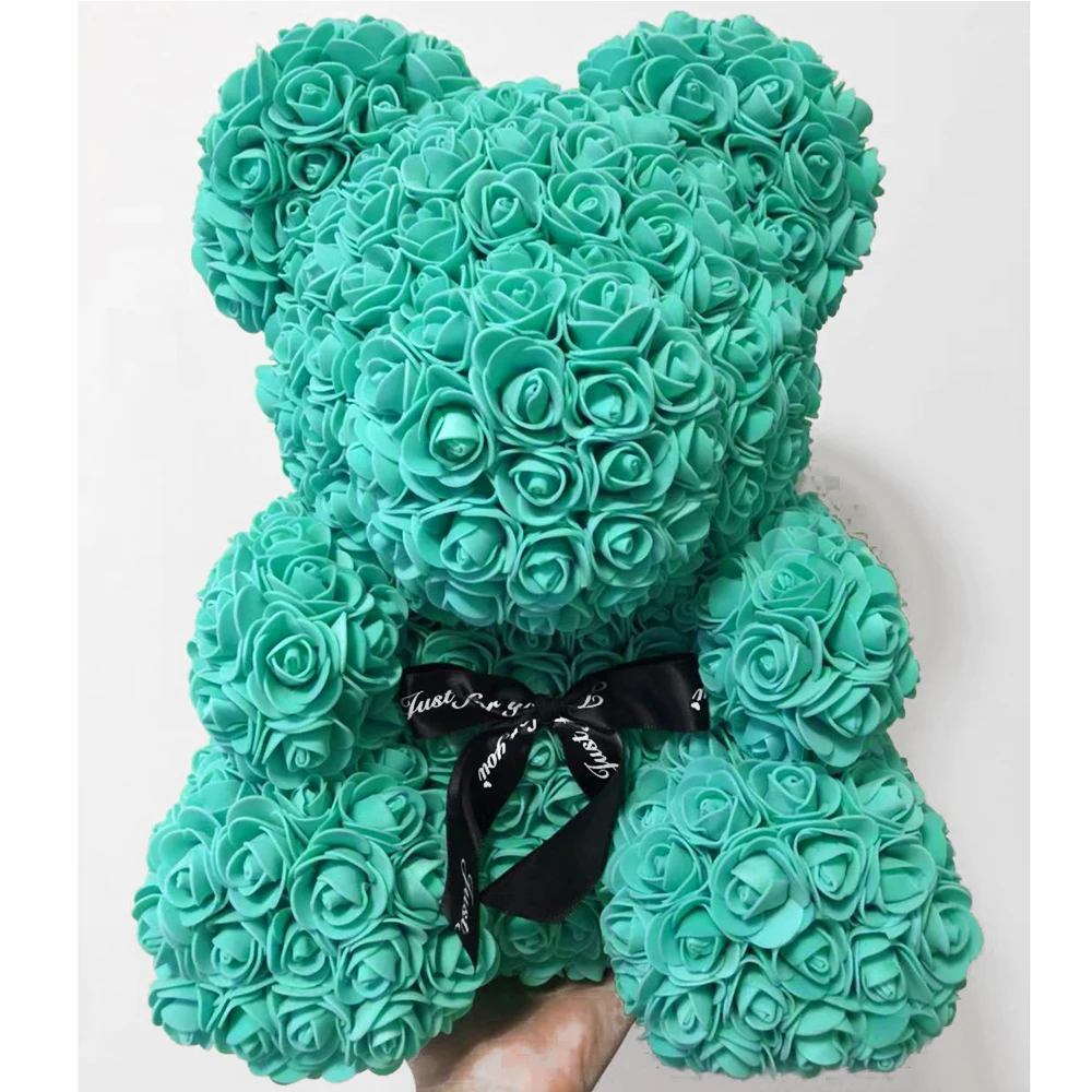 

2018 Valentines Gift PE Aquamarine Forever Rose Bear Wedding Gift Anniversary Gift Girlfriend Gift (free Customize Ribbon Tie)