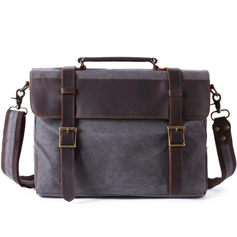 Briefcase Laptop Bags Briefcase Leather Men Briefcase Genuine Leather  Waterproof Canvas Men