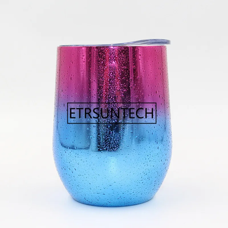 Billig 50 Stücke UV Regen Design 12 Unze Ei Tasse Wein Becher Wein Glas Doppel Wand Edelstahl Bier Vakuum Isolierte Trinken Kaffee Becher