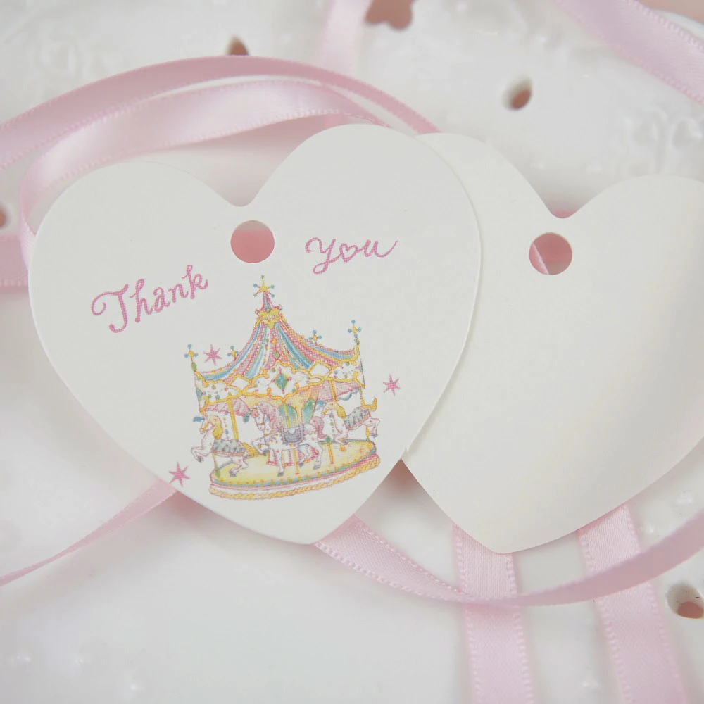 

thank you 50 pcs Carousel merry go round heart paper tag labels wedding gift girl birthday packaging decor tags Scrapbooking DIY