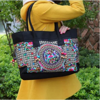 

New Coming Embroidery Women Shopping Casual Tote!Hot Floral Embroidered Lady Shoulder&Handbags All-match National Canvas Carrier