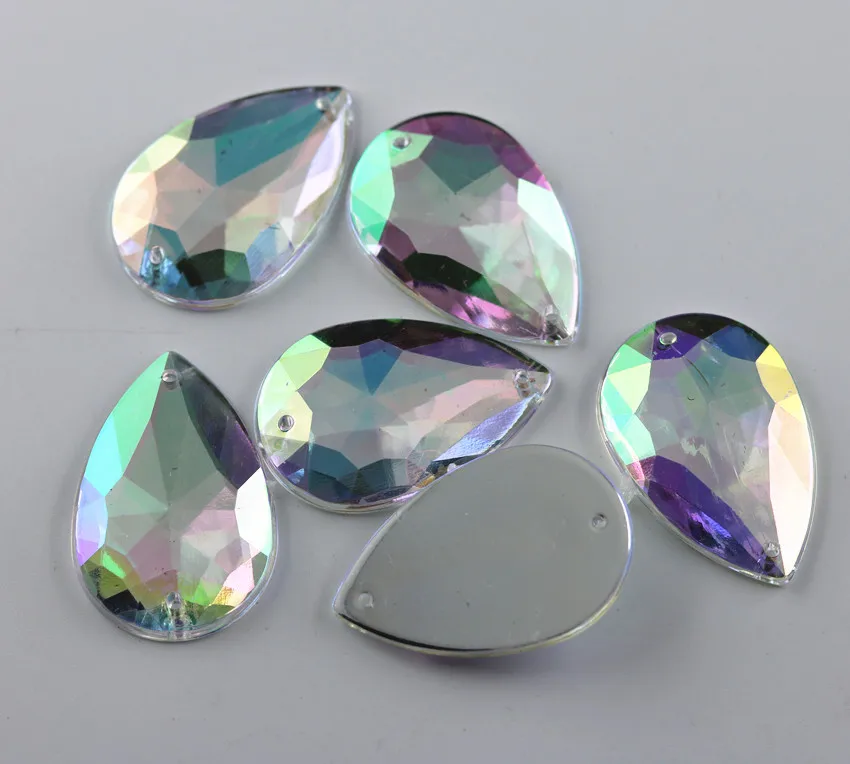 acrylic crystal water drop shape steeple lots faceted clear AB resin Handmade sew flat black rhinestone applique 50pcs MD | Дом и сад